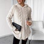 Damen gemütlicher Strickpullover mit Kapuze und Struktur