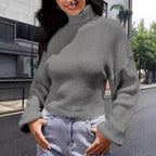Damen Strickpullover mit hohem Kragen und lässigem Schnitt R&B