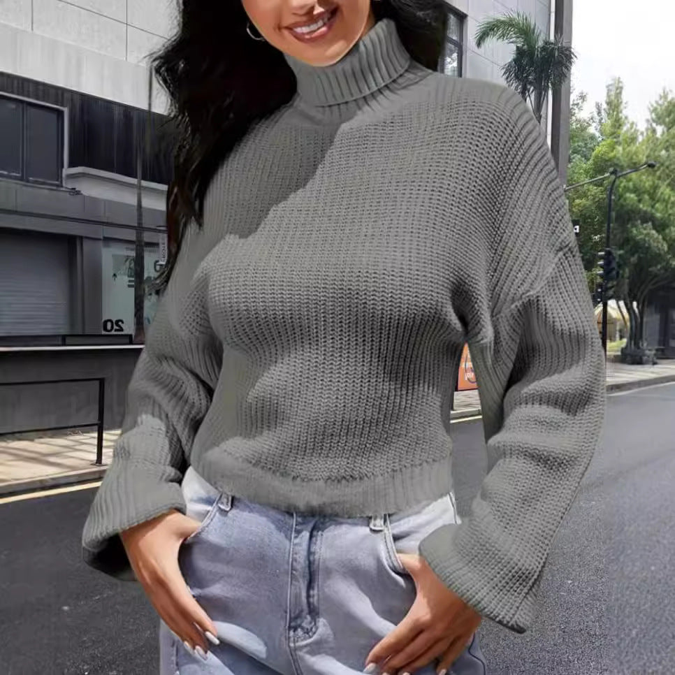 Damen Strickpullover mit hohem Kragen und lässigem Schnitt R&B