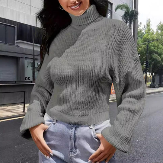 Damen Strickpullover mit hohem Kragen und lässigem Schnitt R&B