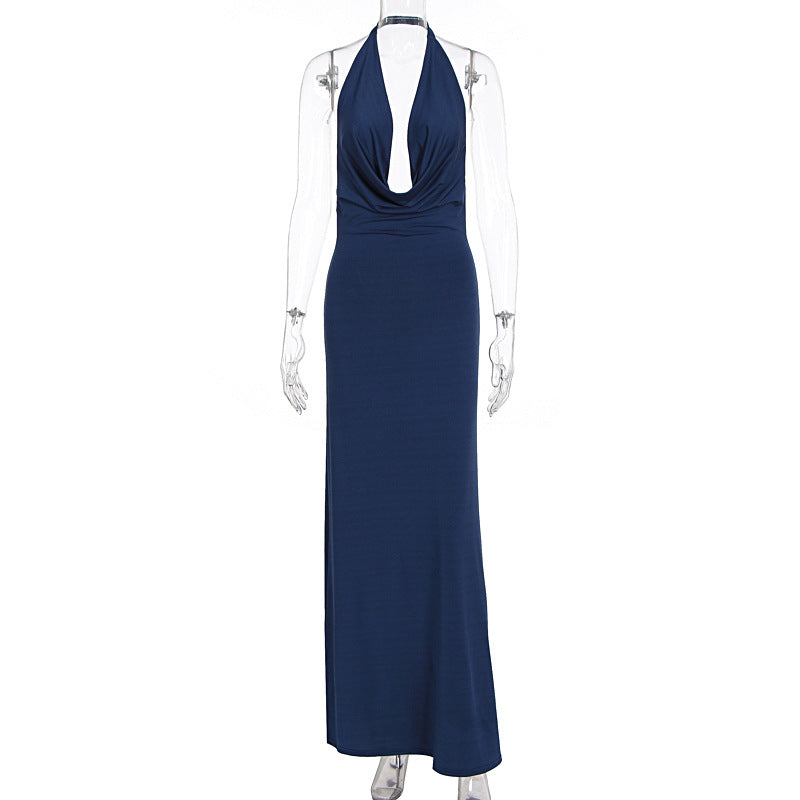 Damen elegantes Maxikleid mit einzigartigem Halterhalsschnitt R&B