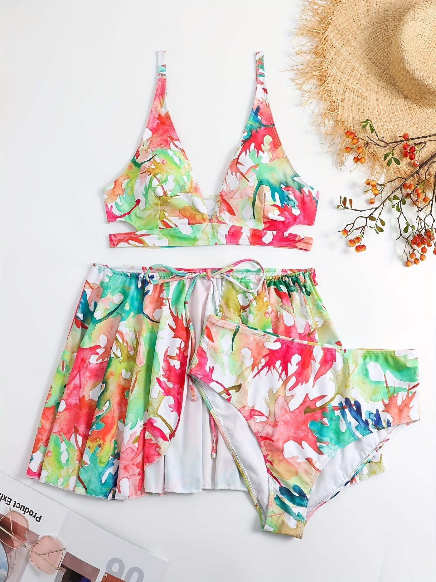 Damen Bikini-Set mit fließendem Rock und verspieltem Print R&B