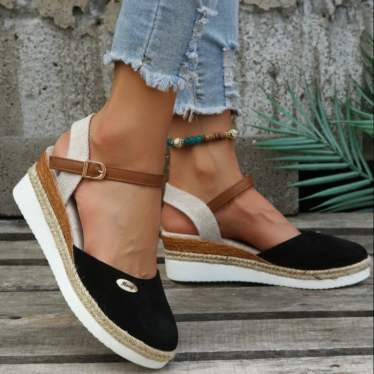 Damen Wedge-Sandalen mit geflochtenem Riemendesign und komfortablem Fußbett R&B