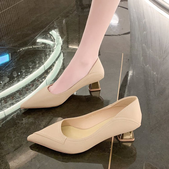 Damen elegante Pumps mit goldfarbenem Blockabsatz R&B