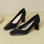 Damen Blockabsatz-Pumps mit quadratischer Zehenform und luxuriöser Oberfläche
