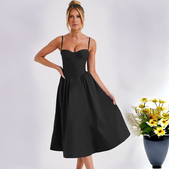 Damen Midikleid mit tailliertem Oberteil und fließendem Rock R&B