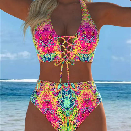 Damen Hochgeschnittener Bikini mit elegantem Schnürdetail R&B