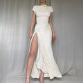Damen Elegantes Langarm-Maxikleid mit hohem Schlitz