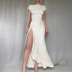 Damen Elegantes Langarm-Maxikleid mit hohem Schlitz