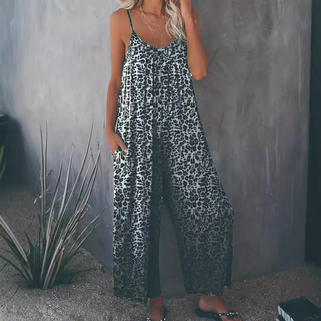 Damen Lockere Jumpsuit mit Animal-Print und praktischen Taschen R&B