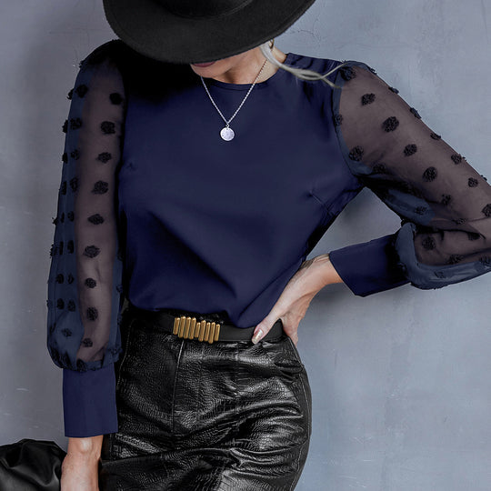 Damen Bluse mit transparenten Puffärmeln und Dekorativem Detail R&B