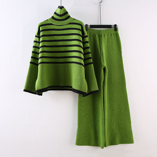 Damen Lässiges Strickensemble mit hohem Kragen und breiten Ärmeln R&B