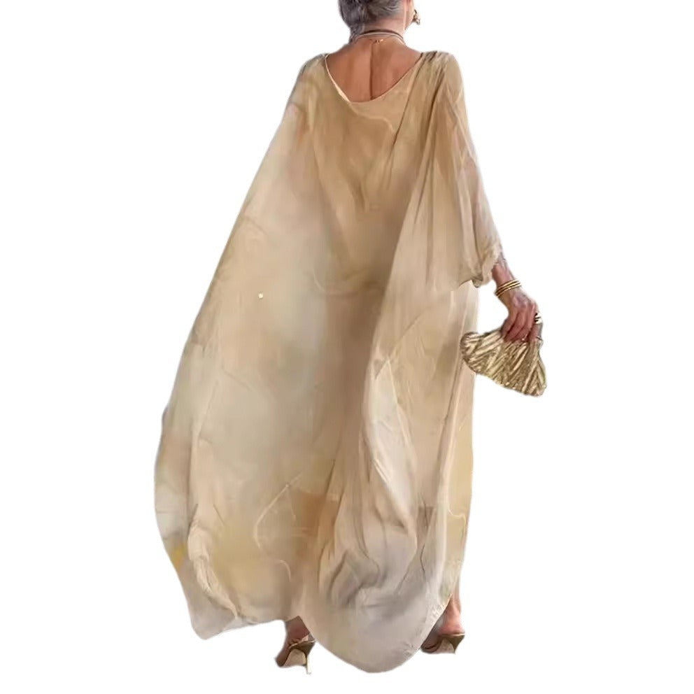 Damen fließendes Kaftan-Kleid mit auffälligem Muster R&B
