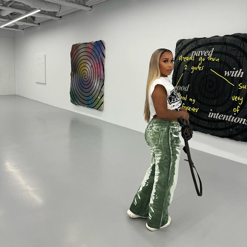 Damen modische Weitbeine-Hose mit kreativem Skelett-Design R&B
