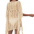 Damen eleganter transparenter Strandüberwurf mit Fransen R&B