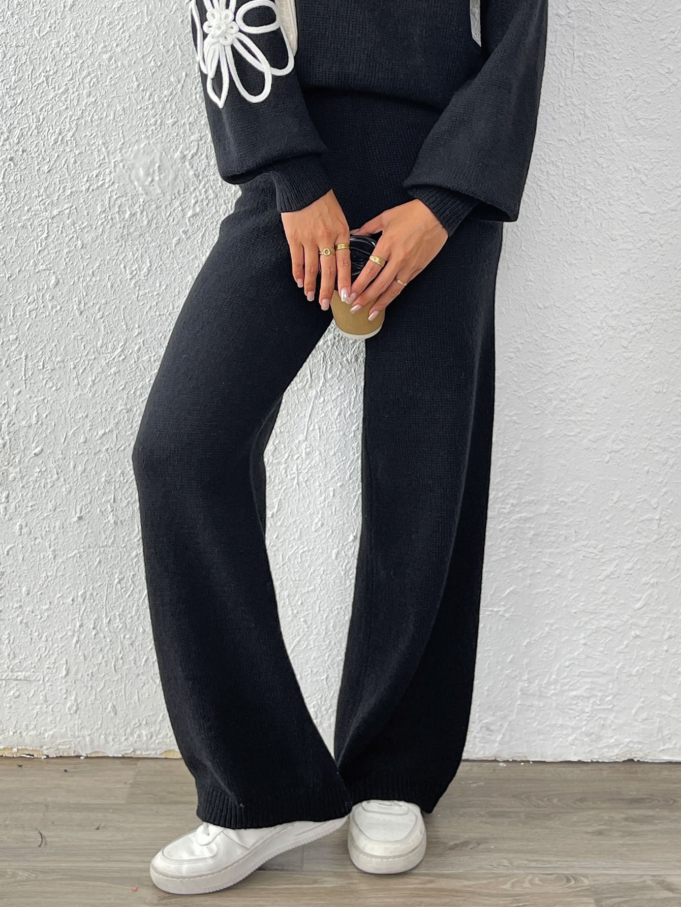 Damen lässige Strickhose mit weitem Schnitt R&B