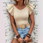 Damen Rippstrickoberteil mit Volants R&B