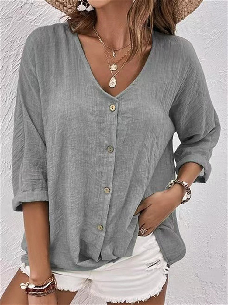 Damen luftige Bluse mit Knopfleiste R&B
