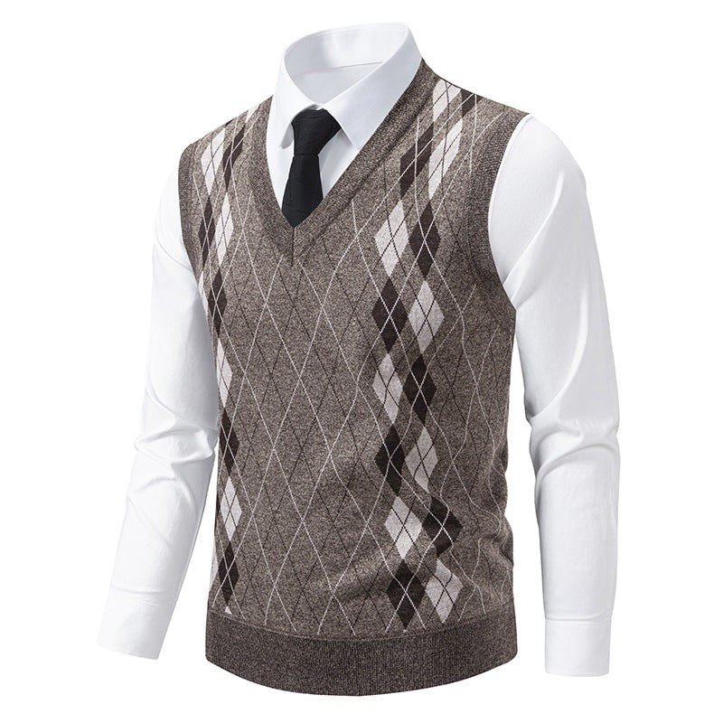 Herren eleganter V-Ausschnitt Pullunder im argyle Muster