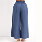 Damen Elegante Weitbein-Hose mit elastischem Bund und goldener Kette