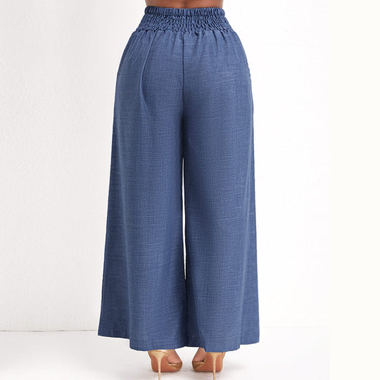 Damen Elegante Weitbein-Hose mit elastischem Bund und goldener Kette R&B