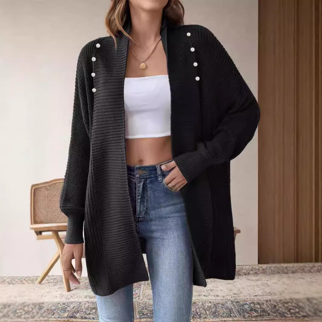 Damen Strickjacke mit dekorativen Knopfdetails und offenem Schnitt R&B