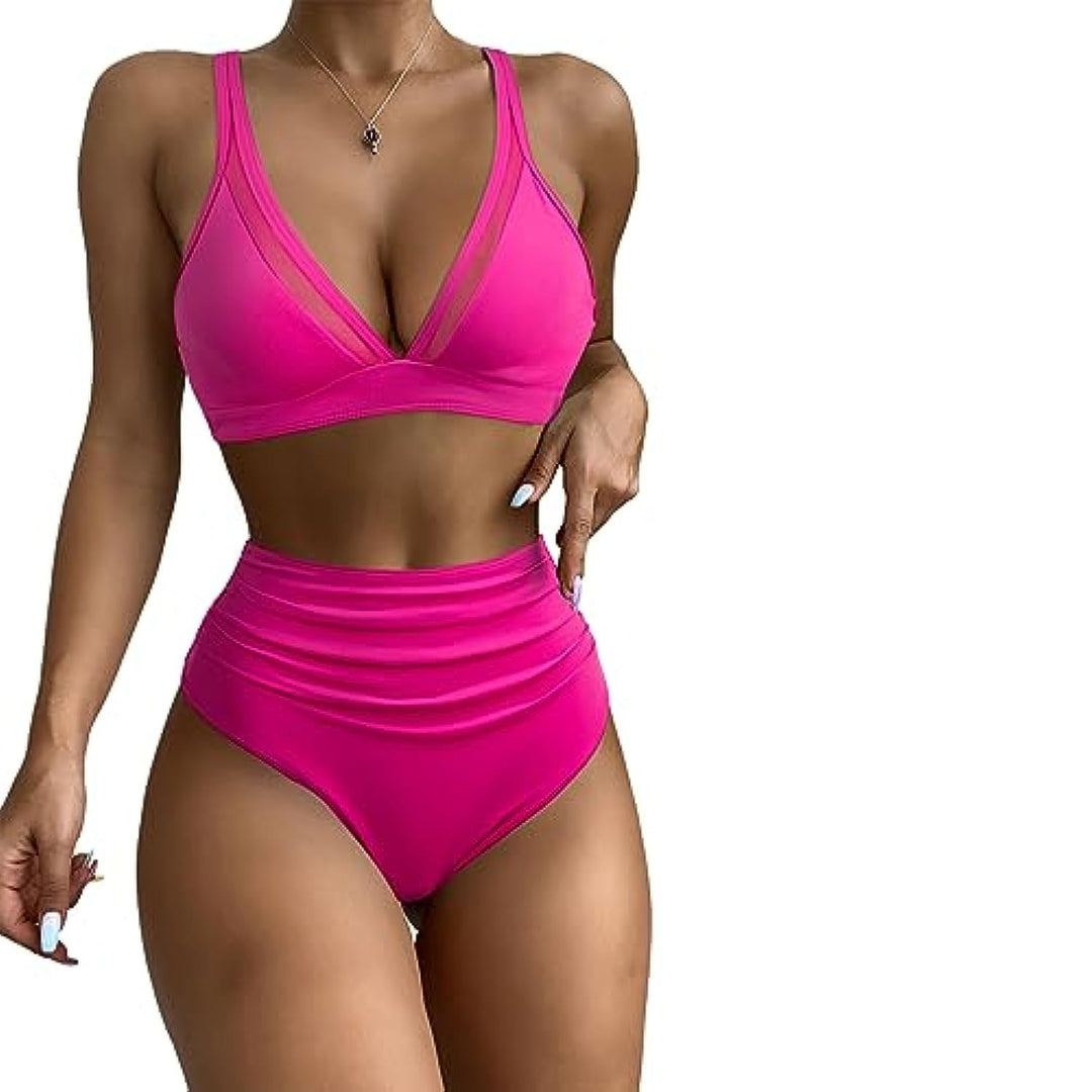 Damen Sportliches Bikini-Set mit verschränkten Trägern und hohem Schnitt R&B