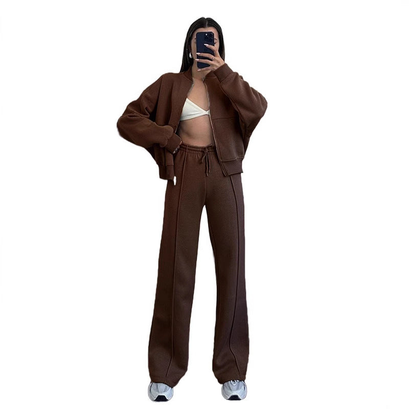 Damen lässiges Freizeit-Set aus weichem Sweatstoff mit hohem Kragen und weitem Schnitt R&B