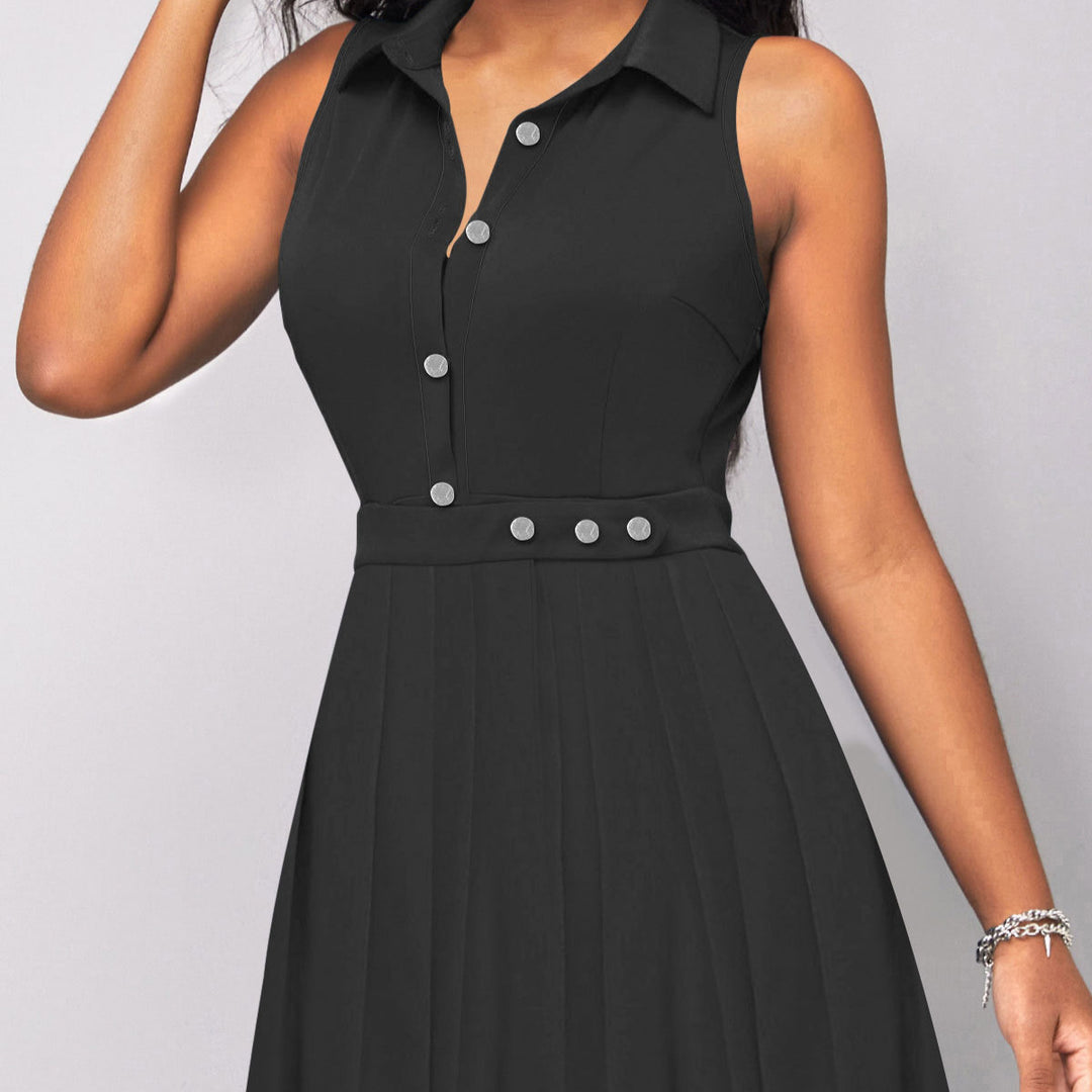 Damen Knielanges Freizeithemdkleid mit Knopfverschluss und Plissee-Rock R&B