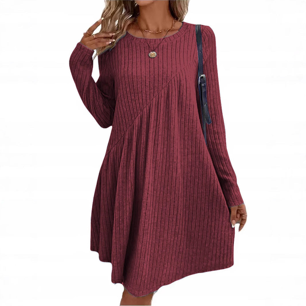 Damen lässiges Strickkleid mit asymmetrischem Schnitt und langen Ärmeln R&B