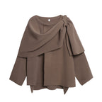 Damen gemütlicher Strickponcho mit raffinierten Drapierungen R&B