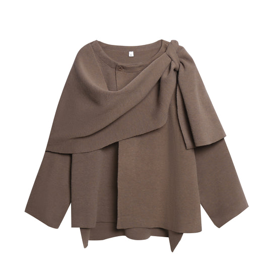 Damen gemütlicher Strickponcho mit raffinierten Drapierungen R&B