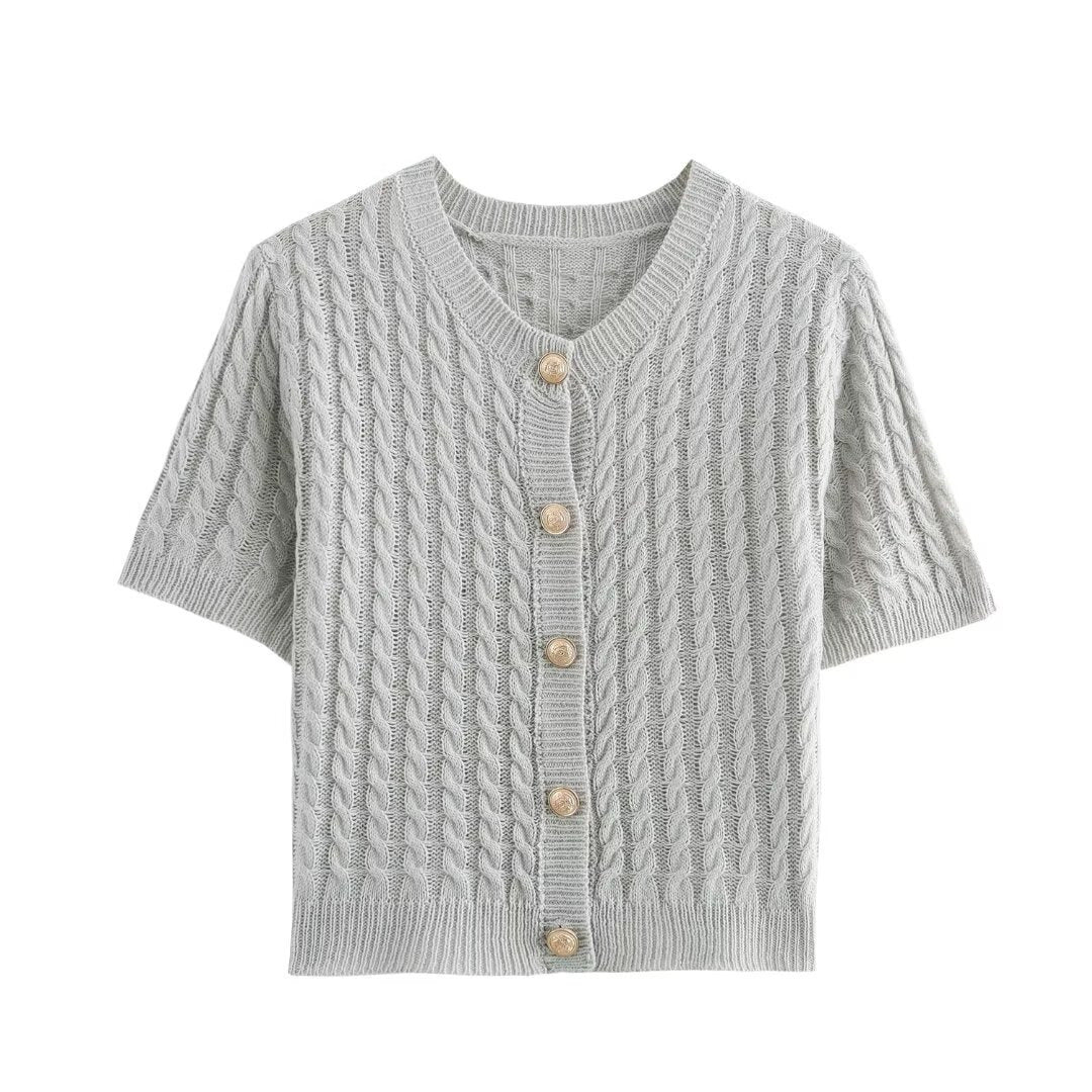 Damen Strickjacke mit kurzem Arm und dekorativen Knöpfen R&B