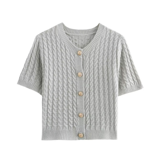 Damen Strickjacke mit kurzem Arm und dekorativen Knöpfen R&B
