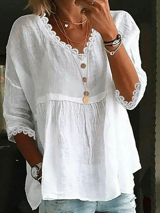 Damen Leichte Bluse mit Spitzenakzenten R&B