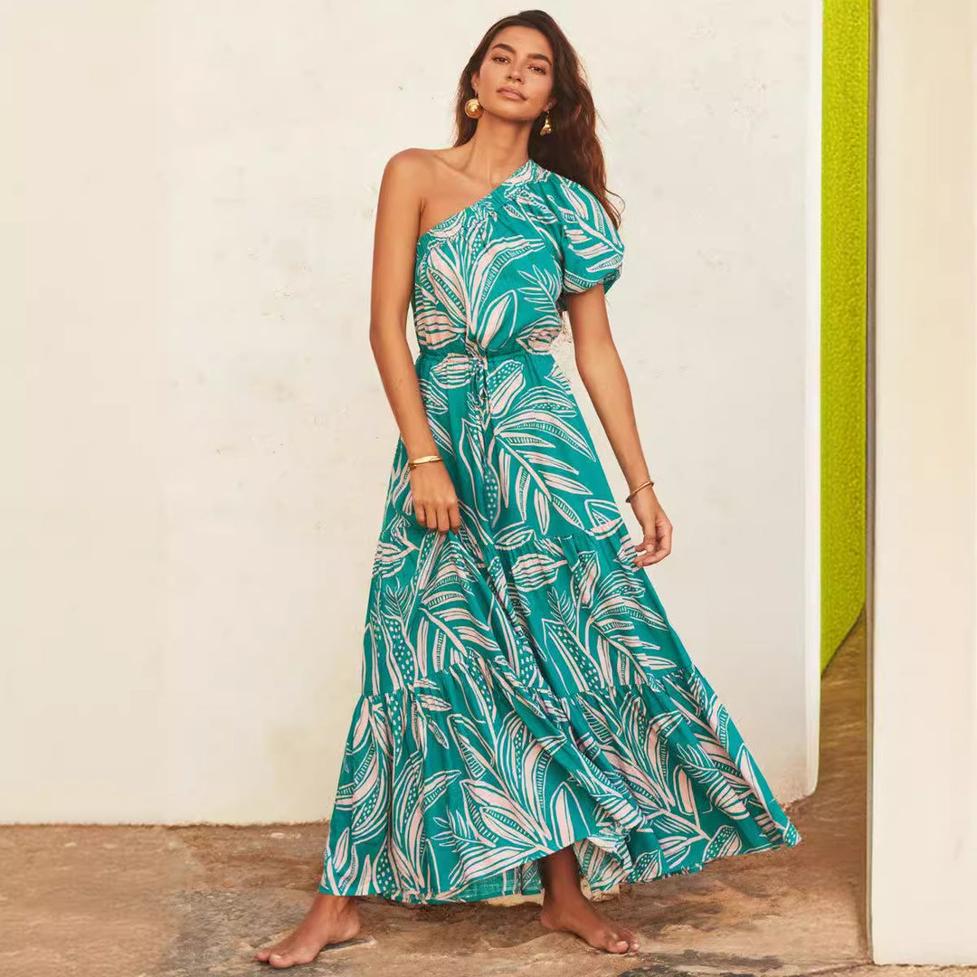 Damen Maxikleid mit raffiniertem One-Shoulder-Design und voluminösem Saum R&B