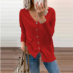 Damen Strickjacke mit Modernen Knopfdetails und Tiefem V-Ausschnitt R&B