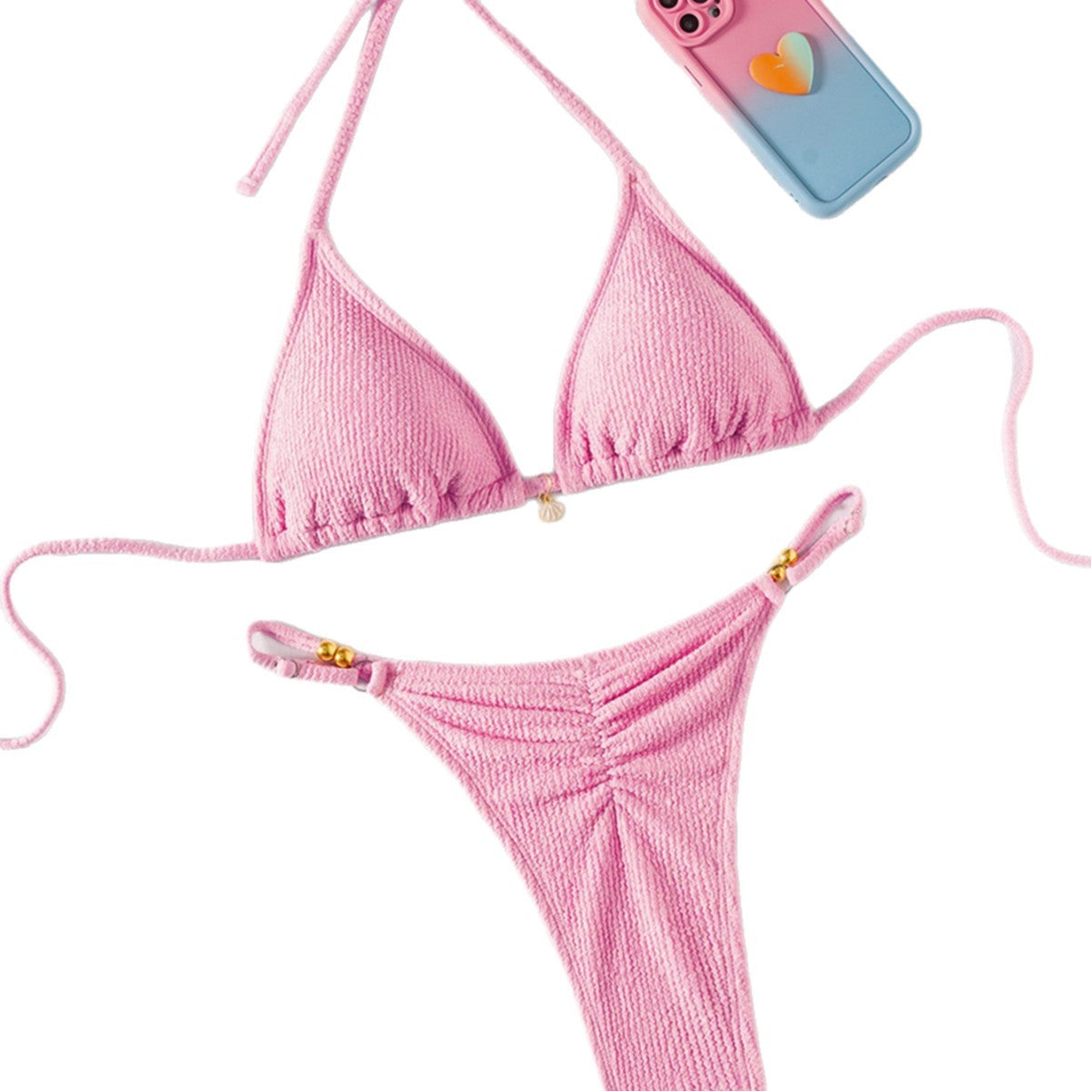 Damen Triangel-Bikini im modernen Streifen-Design mit eleganten Perlendetails R&B
