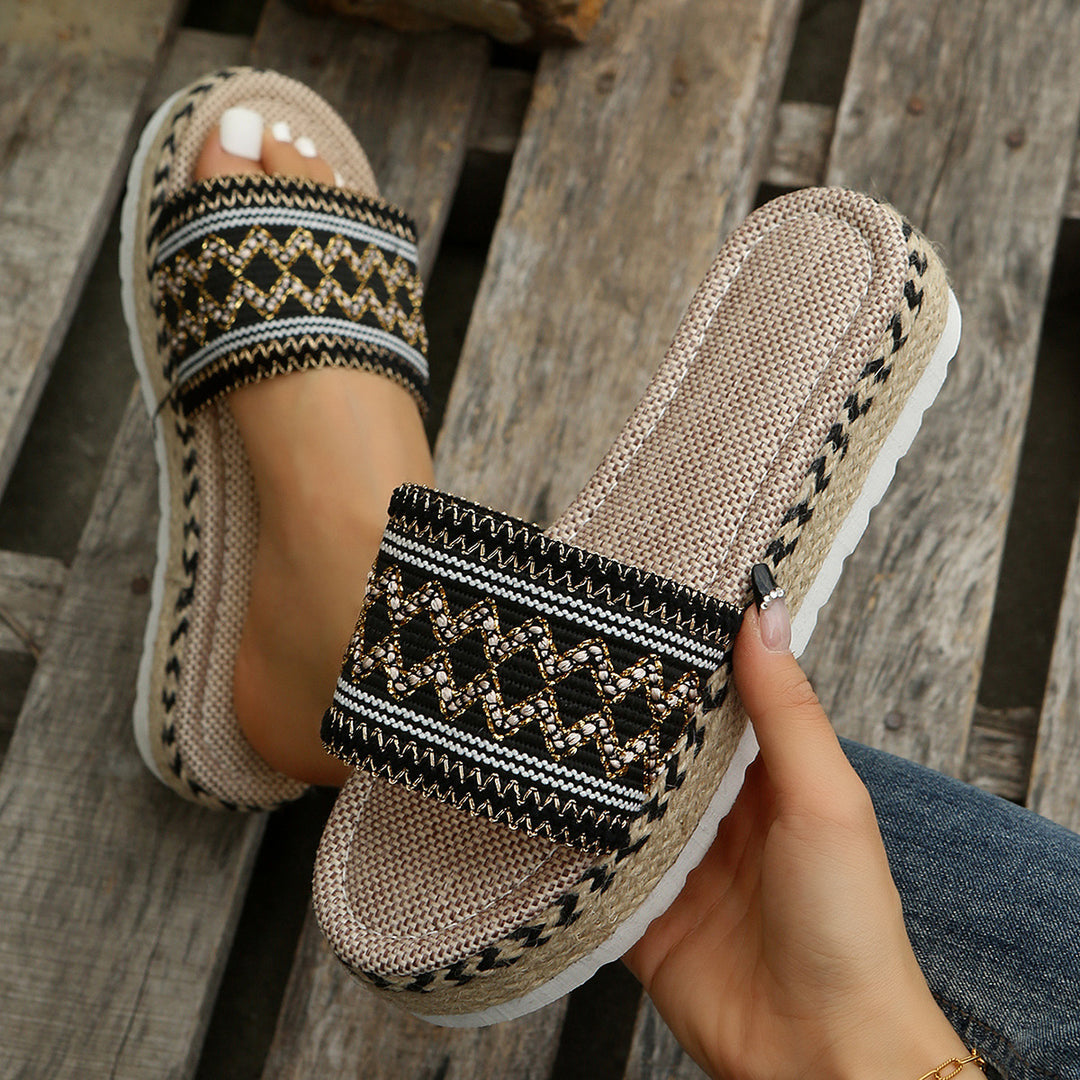 Damen modische Keil-Pantoletten mit dekorativem Woven-Design R&B