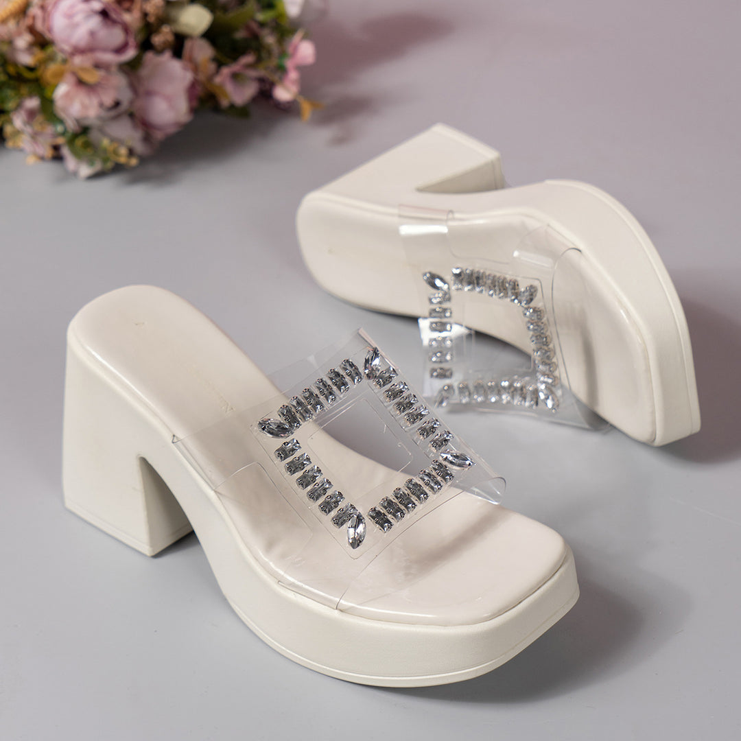 Damen luxuriöse Plateau-Pantoletten mit glitzerndem Schmuckdetail R&B