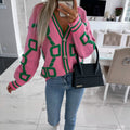 Damen modische Strickjacke mit grafischem Design R&B