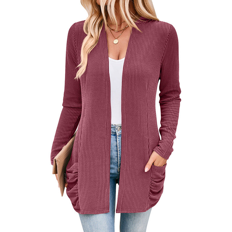 Damen Strickjacke mit Raffung und praktischen Taschen R&B