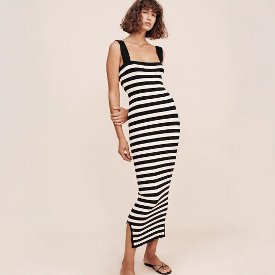 Damen Maxikleid mit gestreiftem Design R&B