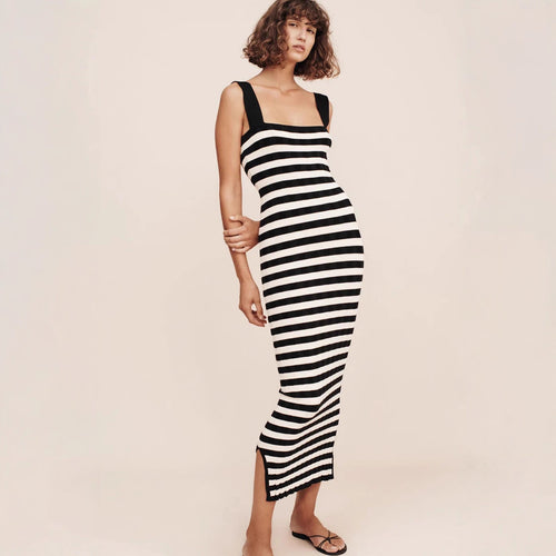 Damen Maxikleid mit gestreiftem Design R&B
