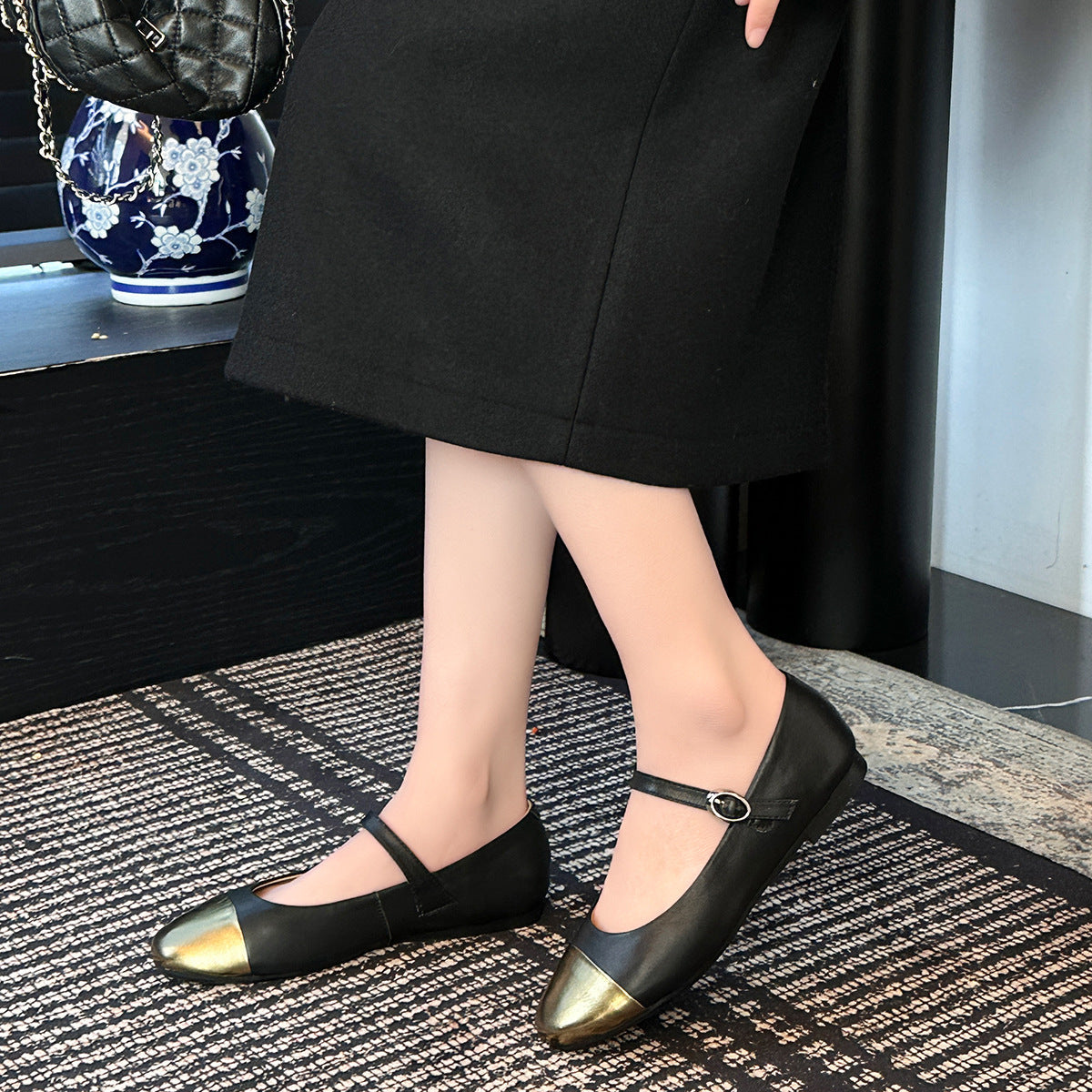 Damen Mary Jane Ballerinas mit modischem Riemchen und Kontrast-Design