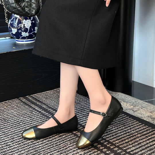 Damen Mary Jane Ballerinas mit modischem Riemchen und Kontrast-Design R&B