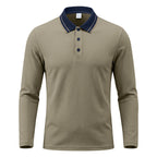 Herren nan langärmeliges Piqué-Poloshirt mit kontrastkragen und dreifach geknöpfter Leiste R&B