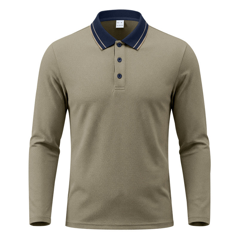 Herren nan langärmeliges Piqué-Poloshirt mit kontrastkragen und dreifach geknöpfter Leiste R&B
