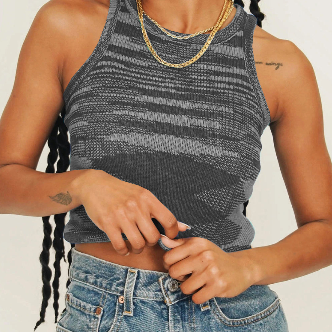 Damen modisches ärmelloses Strickoberteil mit grafischem Muster R&B