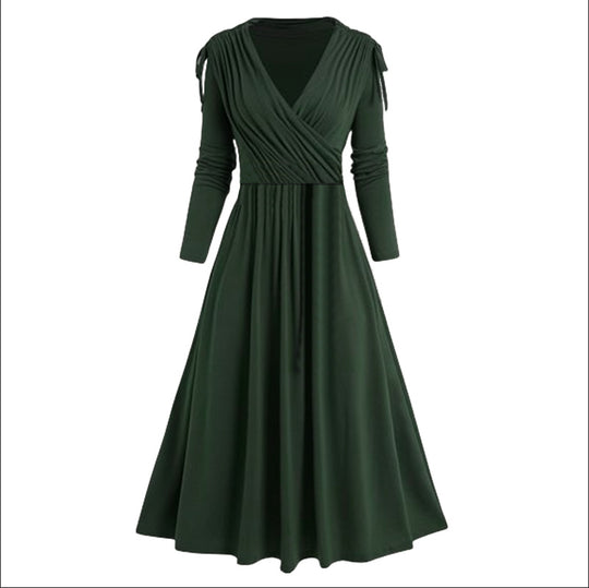 Damen Midikleid mit Wickeloptik und langen Ärmeln R&B